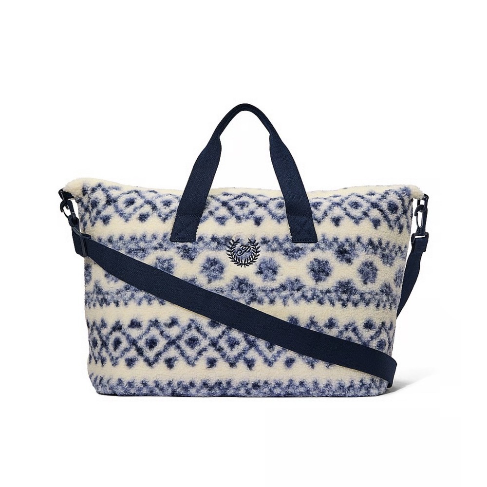 Pink Nation Sherpa Fleece Duffel Bag Travel Weekend‎ Blue Fair Isle Print